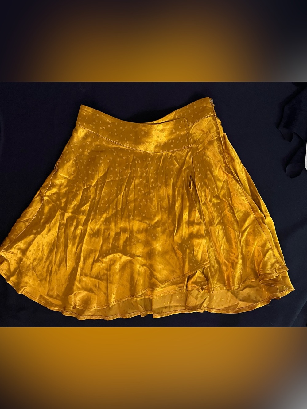 Free People Golden Satin Star-Print Skater Skirt, Women’s size 0